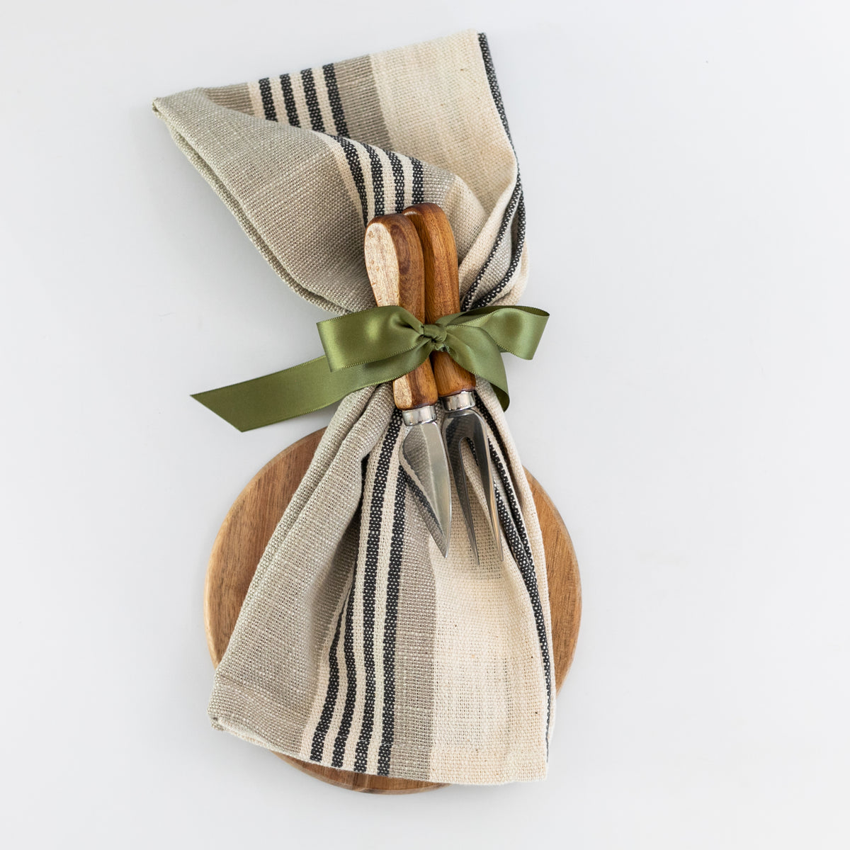 Wood Board with Matching Utensils and Tea Towel