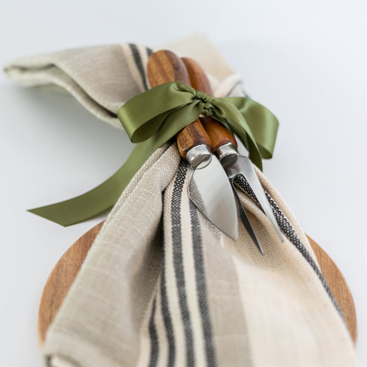 Wood Board with Matching Utensils and Tea Towel