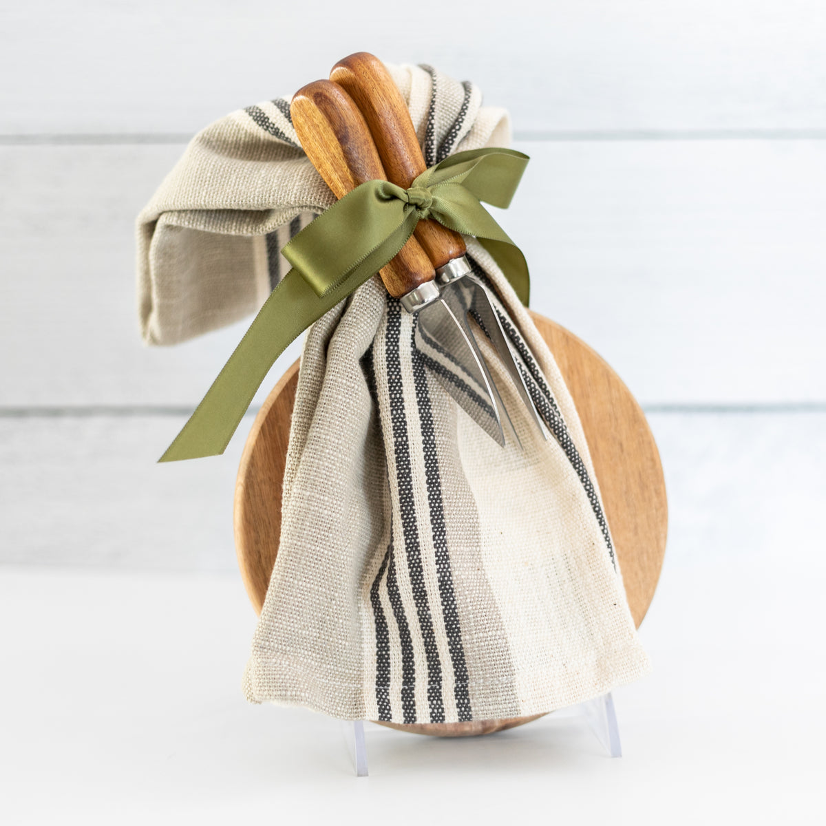 Wood Board with Matching Utensils and Tea Towel