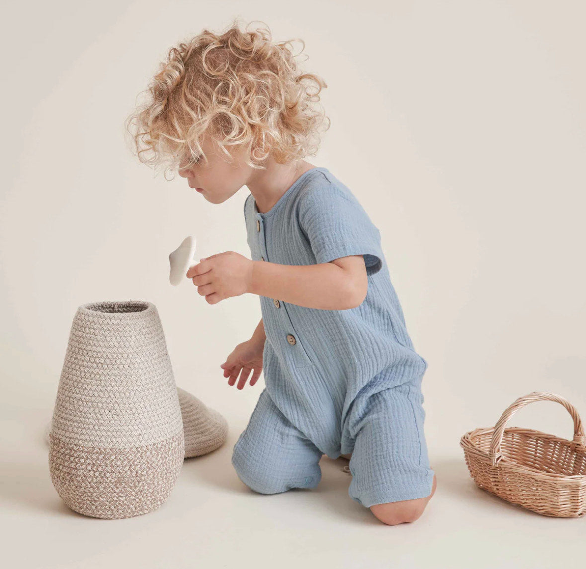 Stone Blue Organic Muslin Baby Jumpsuit