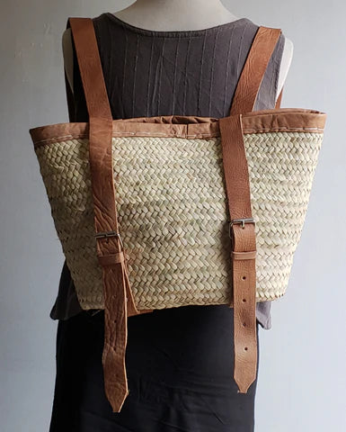 Brown Leather Woven Backpack