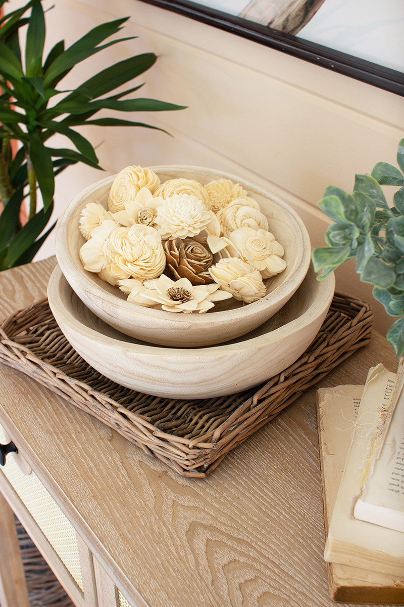 White Enamel & Wood Bowl - Tampa Bay Interiors