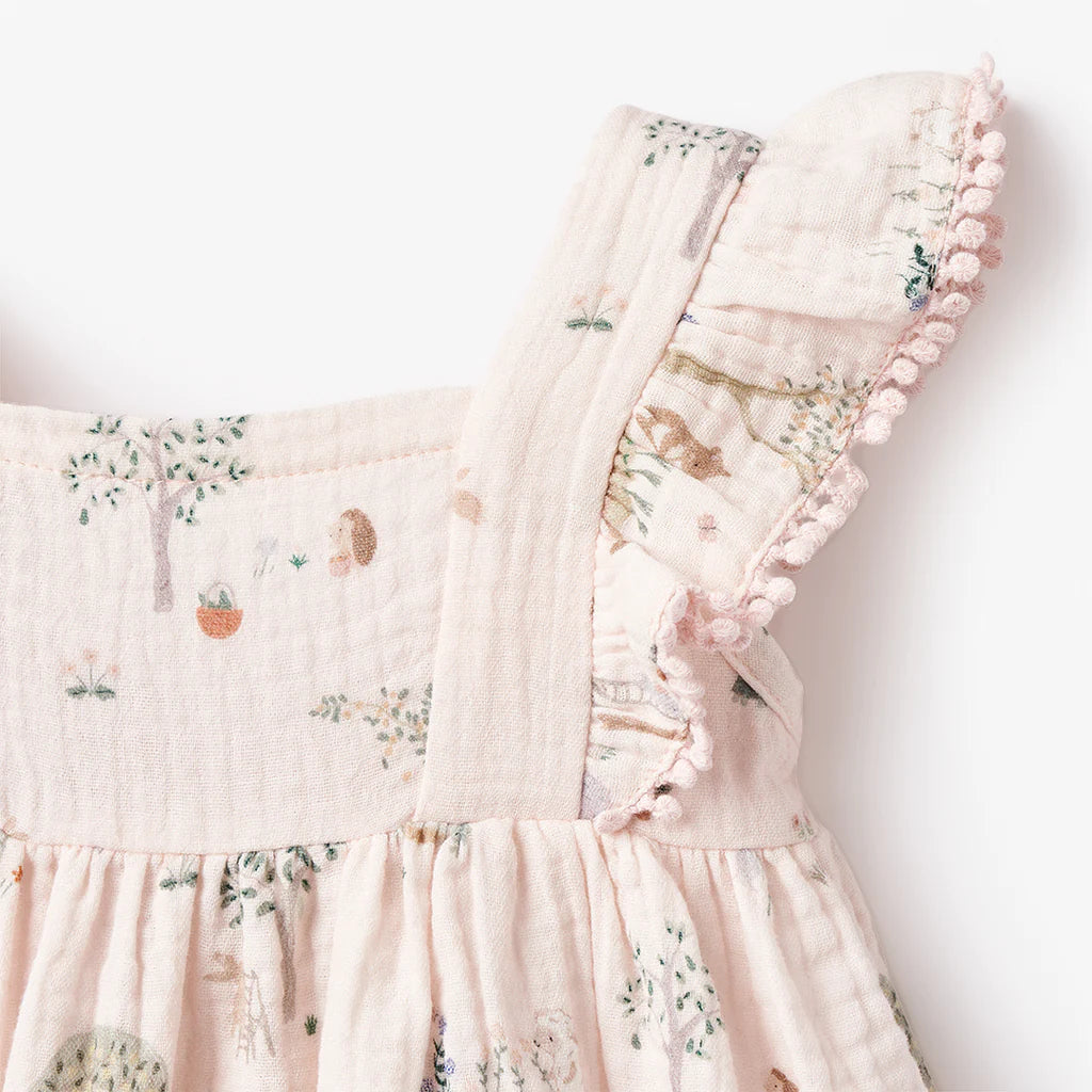 Garden Picnic Lace Edge Organic Muslin Dress with Bloomer