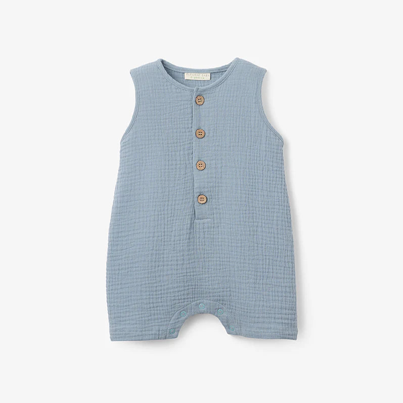 Stone Blue Organic Muslin Button Down Shortall