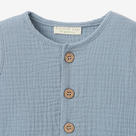 Stone Blue Organic Muslin Button Down Shortall