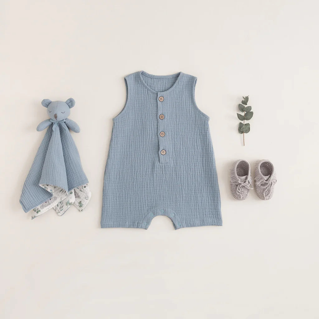 Stone Blue Organic Muslin Button Down Shortall