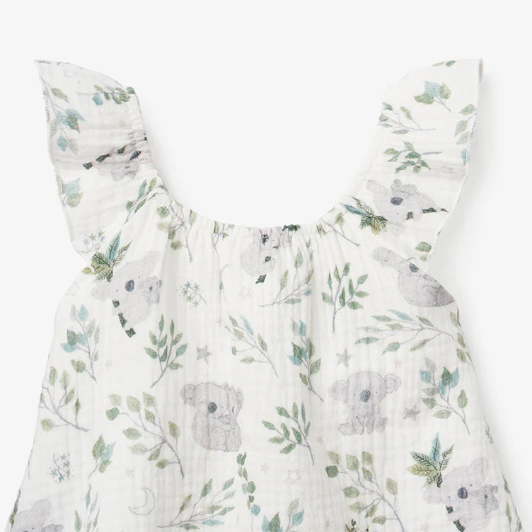 Koala Print Organic Muslin Flutter Sleeve Dress and Bloomer Set