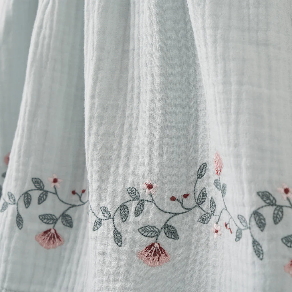 Aqua Embroidered Organic Muslin Dress with Bloomer