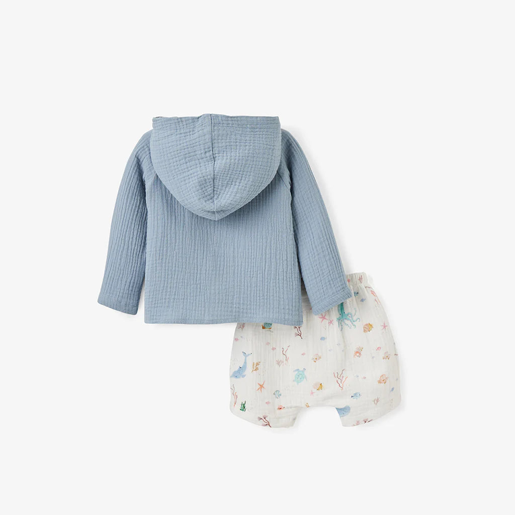 Ocean Adventure Organic Muslin Short &amp; Hoodie Set