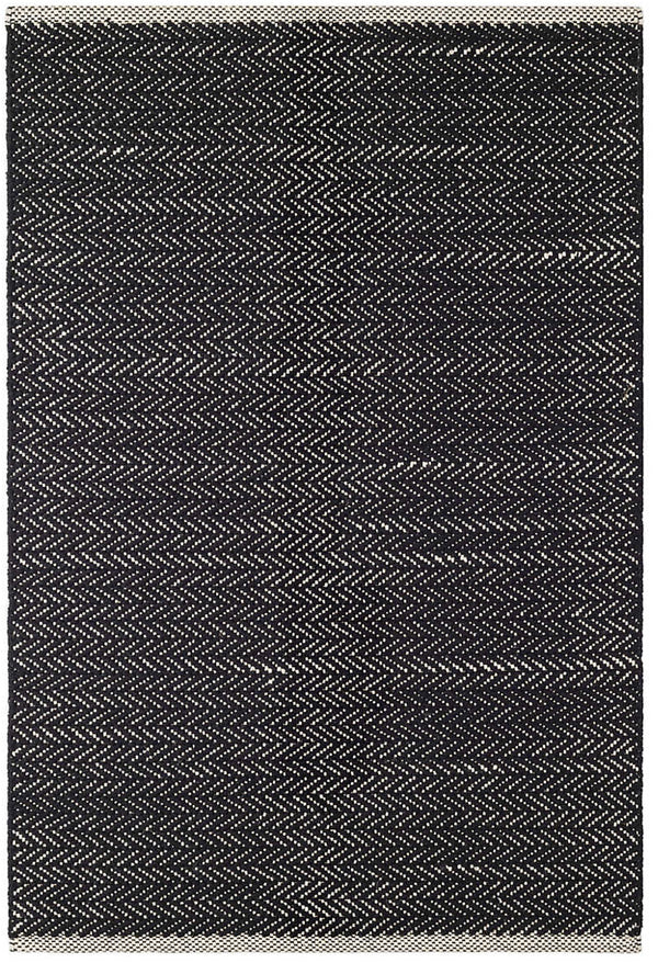 Dash Albert Herringbone Black Woven Cotton Rug 2.5X12