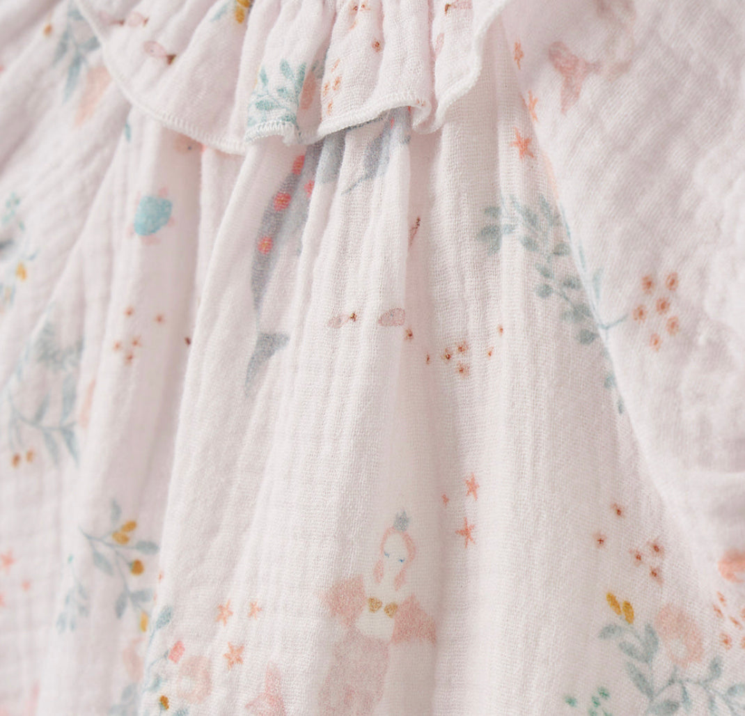 Sea Magic Organic Muslin Ruffle Collar Top + Bloomer Set