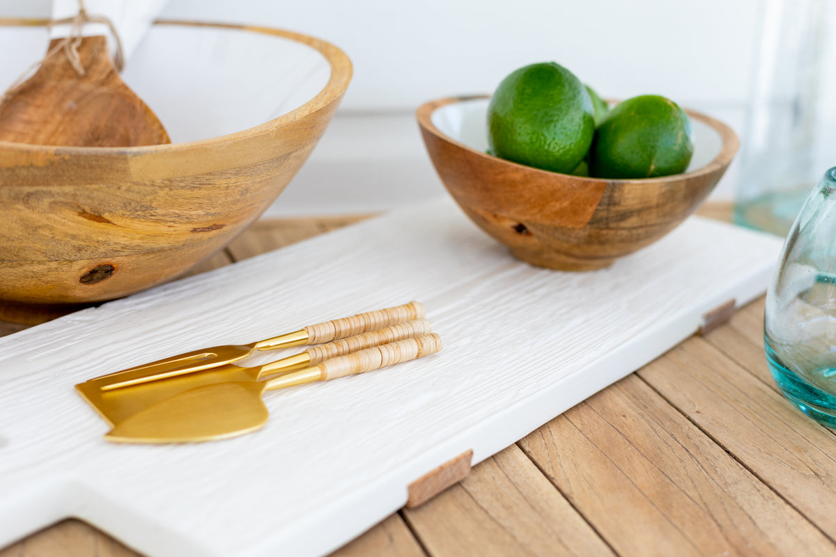 White Enamel &amp; Wood Bowl