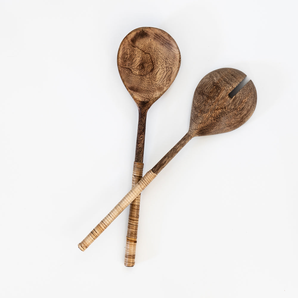 Wood Salad Servers with Bamboo Handles