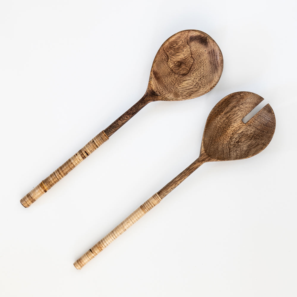 Wood Salad Servers with Bamboo Handles