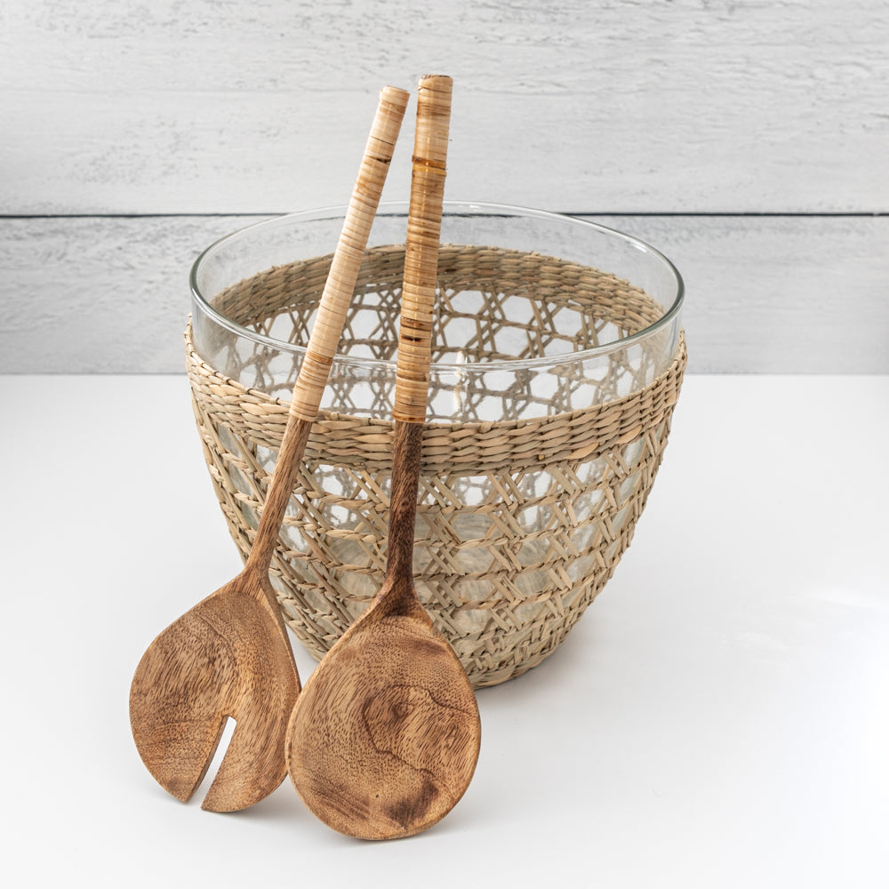 Wood Salad Servers with Bamboo Handles