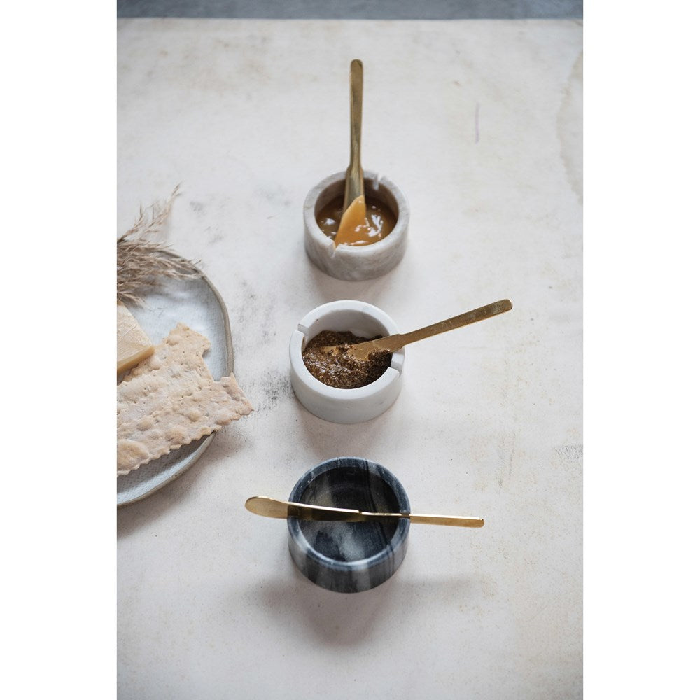 Marble Bowl with Brass Knife Set of 3